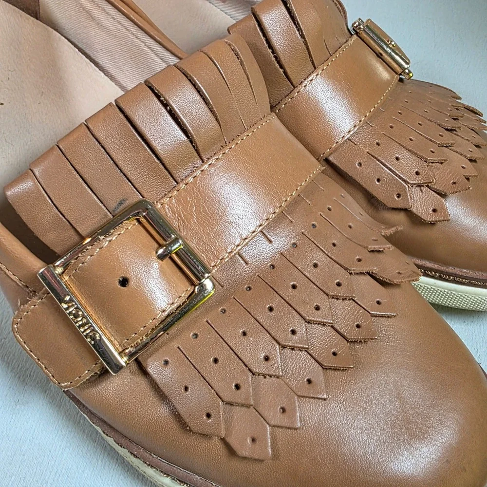 Vionic Cambridge Tan Leather Loafer Womens 9 Kiltie Fringe Buckle Comfort
